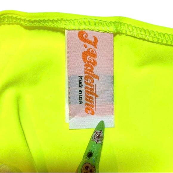 RARE discontinued J Valentine Neon Yellow cage cropped halter tie top - Picture 7 of 7